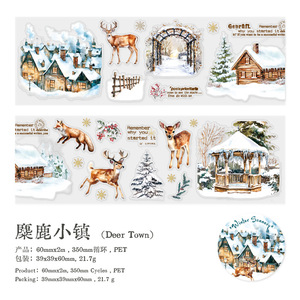 1 rouleau de ruban PET, série paysages d'hiver, thème neige, pour carnet, décoration DIY, autocollants recyclés - Product Image 6