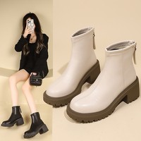 Nouvelles bottes courtes coréennes à plateforme épaisse de 3,5 cm, style britannique givré, avec fermeture éclair latérale, collection automne-hiver 2026