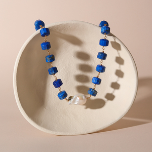 <span class=keywords><strong>Bijoux</strong></span> en <span class=keywords><strong>Lapis</strong></span> <span class=keywords><strong>Lazuli</strong></span> Naturel Cylindre Vintage et Collier de Perles d'Eau Douce Naturelles <span class=keywords><strong>Bijoux</strong></span> pour Fête - Product Image 6