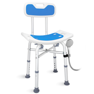 Chaise de douche réglable Vikangsheng avec dossier, bleue, en alliage d'aluminium, pour personnes âgées et handicapées - Product Image 1