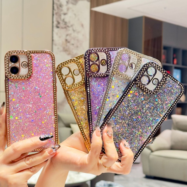 Luxury Glitter Sparkling Powder Drip Glue Diamond Case For iPhone 16 Promax For Samsung  A73 5G Twinkle Phone Case