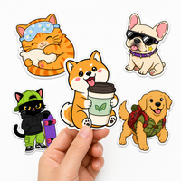 Stiker Kartun Hewan Peliharaan Kustom Kucing dan Anjing Kawaii, Stiker Vinyl Die Cut Perekat Sendiri Tahan Air untuk Botol Air dan Casing Tablet