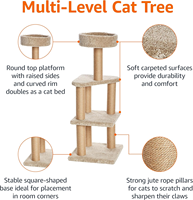 Tree Tower - Centre d'activités d'escalade multi-niveaux pour chats et chatons d'intérieur avec poteaux à gratter, plateforme et corde en jute
