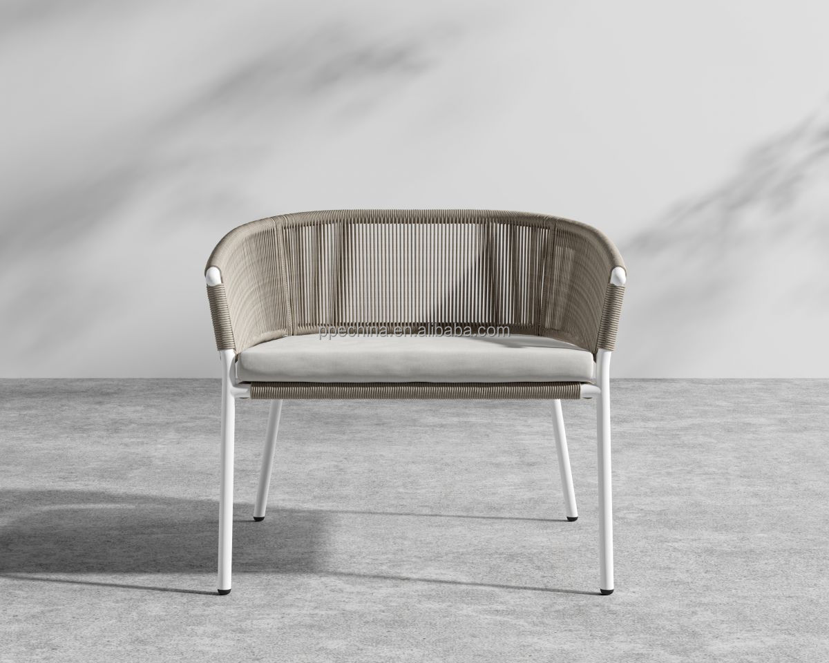 Wholesale Nordic Style Outdoor Leisure Patio Waterproof Garden Dining Room Aluminum Woven Rope Chair