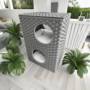 Condominio de gato de 2 niveles vertical personalizado | Ratán tejido, refugio de mascotas de varios agujeros con cojines extraíbles Ideal para perros y gatos - Product Image 4