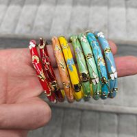 Bracelets certifiés pour femmes en alliage grainé gravé, style ethnique vintage, avec détails colorés effet goutte d'huile, placage or 18K, zircon et motif floral en relief cloisonné