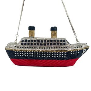 กระเป๋าคลัทช์ทรงเรือประดับเพชรเมทัลลิกสุดพิเศษสำหรับงานแต่งงาน งานพรอม กระเป๋าถือประดับลูกปัดคริสตัล - Product Image 2
