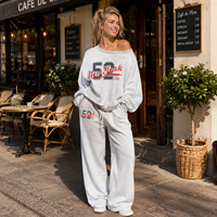 Ensemble sweat-shirt oversize à imprimé lettres et pantalon large pour femme, 100 % coton respirant, style streetwear, collection automne
