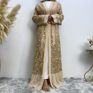 1711 #   Kimono cardigan de luxe en dentelle à motifs de feuilles, broderie de Dubaï, abaya ouverte pour femmes musulmanes - Product Image 2