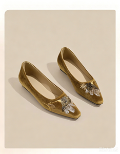 Chaussures plates à bout pointu pour femmes, fabriquées sur mesure par le fabricant, luxe, faites à la main, nouvelle collection 2026, détails brodés et sequins, velours, talon bas - Product Image 4