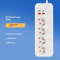Multiprise standard européenne 13A avec 4 prises CA et interrupteurs indépendants, 2 ports USB-A + 2 ports Type-C, câble de 2 m
