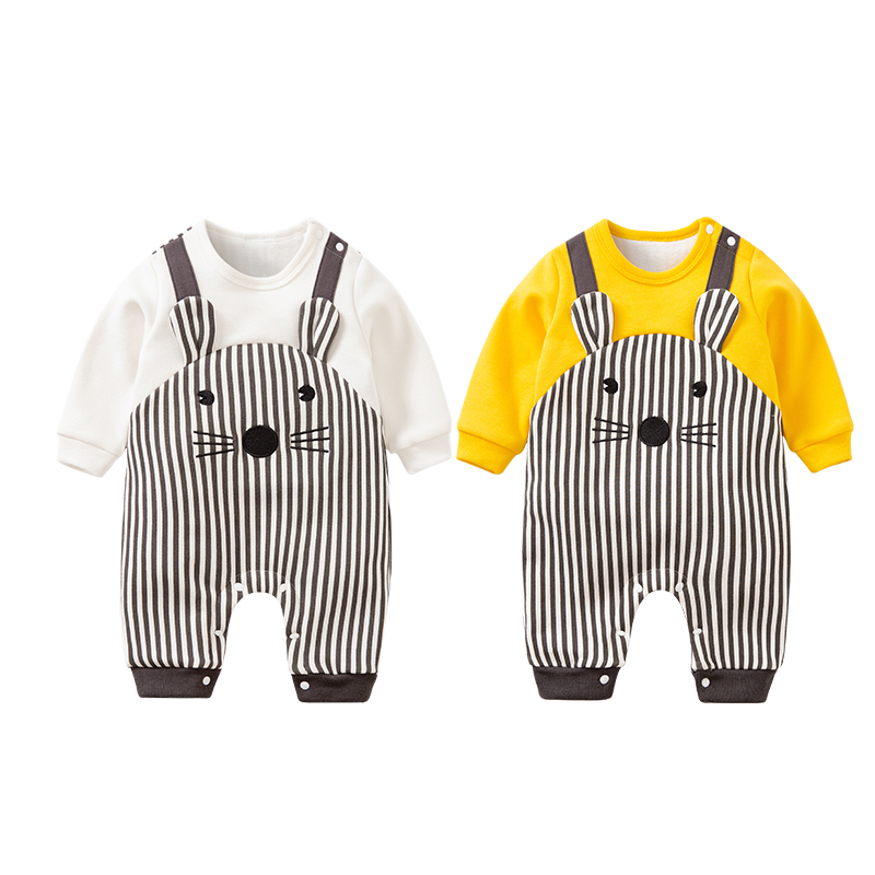 Factory Custom Warm Fluff Lined Baby Romper – 100% Cotton Long Sleeve Newborn Infant Clothes for Autumn & Spring