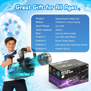 Pistola de Agua Eléctrica Gatling con LED, Pistola de Agua con Tanque de Mochila de 3000cc, Juguetes de Agua para Niños y Adultos - Product Image 6