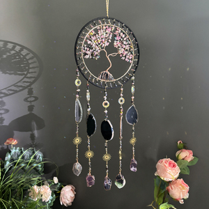 Attrape-rêves en agate et améthyste, pierre précieuse en cristal, décoration murale écologique en bois naturel pour la chambre et le jardin - Product Image 3