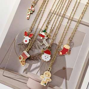 Lindo árbol de Navidad muñecos de nieve Santa Claus chapado en oro conjunto de joyas de acero inoxidable elegante moda colgante collares regalo de Navidad - Product Image 5