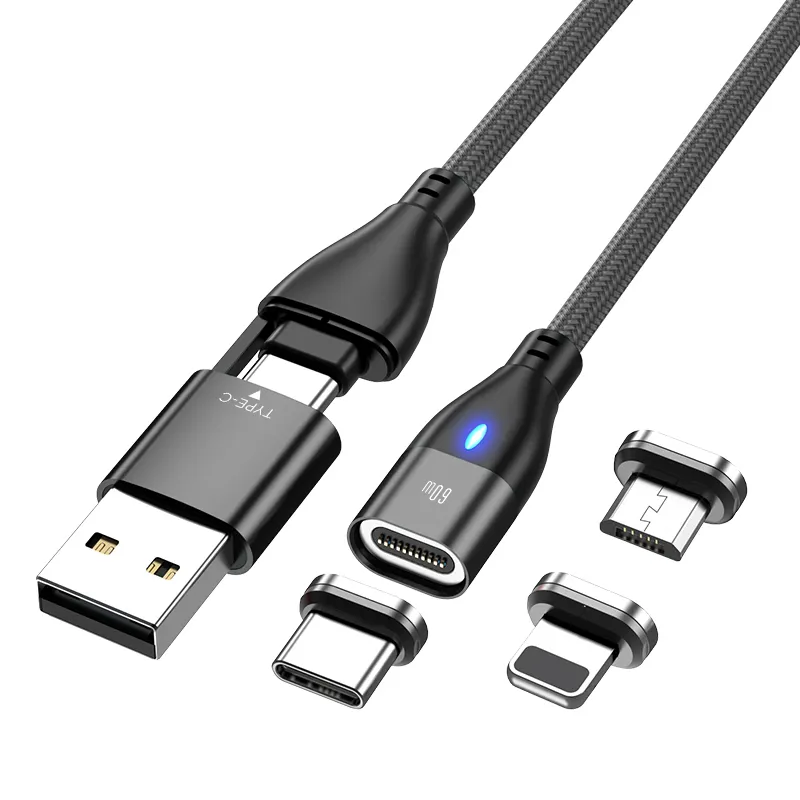 Pd 60w Type C Fast Charging Cable Usb Wholesale Mobile Phone Accessories 6 In 1 Led Magnetic Charger Data Cable Phone Adapter