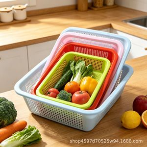 Panier rectangulaire en plastique pour le lavage, l'égouttage et le rangement des légumes et des fruits de cuisine, multi-tailles, usage domestique - Product Image 4