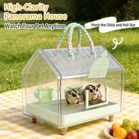 Cage de transport portable pour petits animaux, en acrylique transparent, avec corde de transport tressée détachable, fermeture à bouton-poussoir, capacité 2 kg