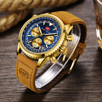 Jam tangan pria, jam tangan mewah pria, arloji Quartz kronograf kulit