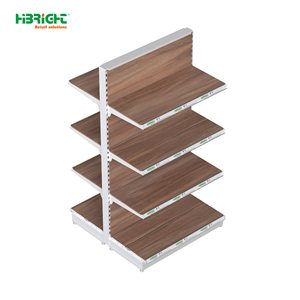 Wood Grain Supermarket <b>Shelf</b> Four Layer Double Sided Retail Display Rack Freestanding Grocery Store Shelving - Product Image 1
