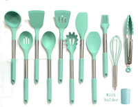12 pièces poignée en acier inoxydable louche spatule cuillère tourneur pinces fouet ustensile en silicone avec support