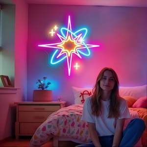 نجمي منتصف القرن أدى ضوء النيون USB تعمل بالطاقة جدار الرجعية ديكور لغرفة المعيشة شريط نمط انتقائي سهل تعليق قابل للتعديل - Product Image 6