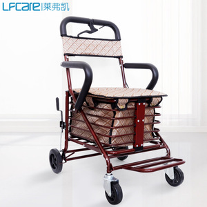 Lfcare <b>Walker</b> With Seat And Basket Stainless Steel Brown <b>Elderly</b> Mobility Aid - Product Image 1