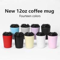12oz 누수 방지 뚜껑이있는 밀크 티 머그 여성용 물병 발렌타인 데이 진공 금속 작은 야외 커피 컵 무료 모금