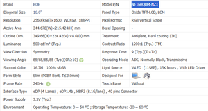 Écran d'ordinateur portable fin NE160F8M-N61 en stock, 16 pouces, 2560*1600, 500 nits, haute luminosité, EDP 40 broches, panneau LCD pour le gaming - Product Image 4