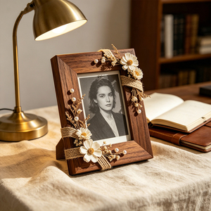 OEM ODM Handmade Dried Floral Wood Photo <strong>Frame</strong> <strong>Shabby</strong> <strong>Chic</strong> Pearl Jute Detail <strong>Picture</strong> <strong>Frame</strong> for Home Wedding Decor - Product Image 4