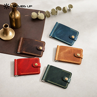 Dompet Lipat Kulit Asli Full Grain Berkapasitas Besar dengan Logo Kustom THUMBS-UP, Penutup Kancing, dan Pelindung RFID, Dilengkapi Penjepit Uang