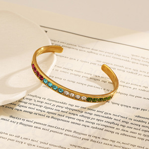 Brazalete de Acero Inoxidable con Circonitas de Colores, Bañado en Oro de 18k, Engaste de Canal, Cristales de Estrás, para Uso Diario Femenino - Product Image 3