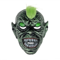 Masque intégral en plastique de monstre du Green Goblin pour Halloween, avec cheveux verts et crocs pointus, masque de démon pour costume de cosplay