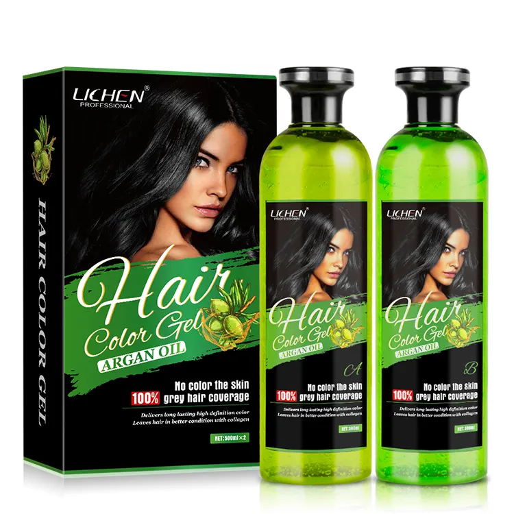500ml * 2 100% cakupan abu-abu Semi permanen bebas amonia gel warna rambut hitam alami untuk pria wanita