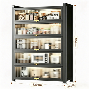 <span class=keywords><strong>Meuble</strong></span> de rangement de cuisine moderne avec portes en verre cannelé, étagère de rangement métallique à 5 niveaux <span class=keywords><strong>pour</strong></span> micro-ondes <span class=keywords><strong>et</strong></span> <span class=keywords><strong>four</strong></span> - Product Image 2