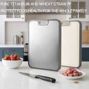 Taglieri da <span class=keywords><strong>Cucina</strong></span> in Titanio a Doppia Faccia 38x26x1.4cm, 100% Titanio Puro di Grado Alimentare e Taglieri in Paglia di Grano PP - Product Image 6