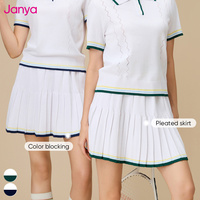 Ensemble de 2 pièces pour femmes Janya, polo à manches courtes à col polo, jupe plissée courte de tennis, couleur contrastée, vêtements de tennis de pickleball