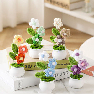 Wholesale Cute Crochet Pot Flower Arrangements Wool Artificial Home Desk Top Decor for Halloween Back to School Father's Day - Product Image 5