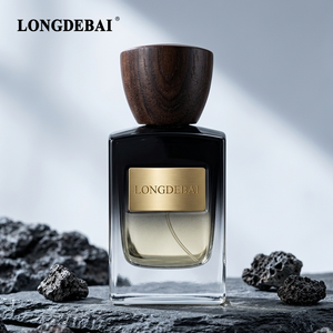 Custom <b>Sticker</b> Crimp Black Rectangle Empty 30ml 50ml 100ml Sprayer Gradient Glass Perfume Bottles with ASH Wooden Cap - Product Image 1