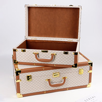 Boîte de rangement à main de luxe avancée Rectangle accessoires en cuir de luxe poignée en bois de bambou pour dressing vestiaire photographie