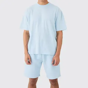 Ms048 Thể Thao Giản Dị Hai Mảnh Thiết Lập Chất Lượng Cao Mềm 100% Cotton T-Shirt Và Quần Short Thiết Lập Cho Nam Giới