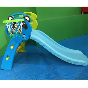 Wholesale Custom Hot Sale Environmental Protecting Plastic Indoor Cute Baby Fold Slide With Basket Hoop For Kids