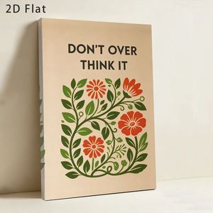 Don't Over Think It - Arte de pared en lienzo floral, impresión minimalista, rectangular, beige, sin marco, tamaño mediano - Product Image 1