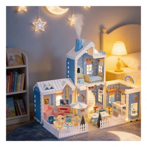 Premium <b>Plastic</b> Dollhouse Mansion with Pool Balcony <b>Slide</b> Elevator Pretend Play Furniture Story Gift for Girls Boys Family - Product Image 5