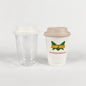 Vasos Ecológicos Personalizados con Tapa Abatible de Pulpa de Caña de Azúcar, Color Blanco Beige, para Café, Leche, Té, Jugo y Bebidas - Product Image 2