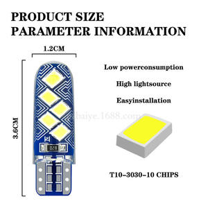 Ampoules LED Canbus W5W T10 pour voiture et moto, 3030 10SMD, haute luminosité, feux de position latéraux, 194 168, feux de jour, 12V, bleu 6000k - Product Image 4