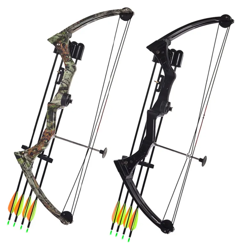 Young adults practice bow outdoor shooting competition entertainment bow and arrow traditional pulley shooting fish bow