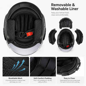 Casco Moto Aperto Omologato DOT 3/4 Retrò <span class=keywords><strong>Vespa</strong></span> Mezzo Casco con Doppia Visiera per Ciclomotore Cruiser - Product Image 2