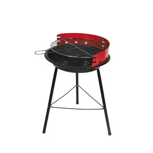便携式14英寸钢制木炭烧烤圆形烧烤烤架，烹饪高度可调，适合花园派对户外野营