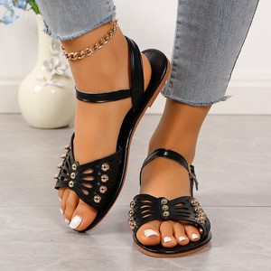 Butterfly Rivet Light Weight Summer Platform Open Toe <b>Sandals</b> for Women Slip-on Elastic Band PU open toe <b>sandals</b> - Product Image 6